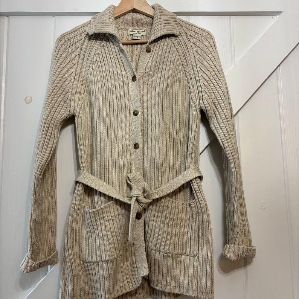 Eddie Bauer Women's Beige Oatmeal Ribbed Cardigan Fisherman core Heritage Small - Picture 3 of 10